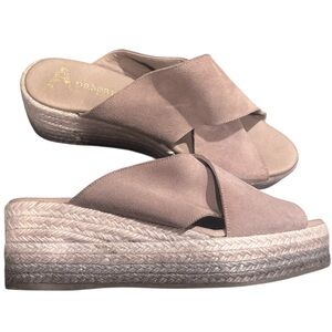 Paseart Tan Crossband Suede Espadrille Wedge Sandals Size 9